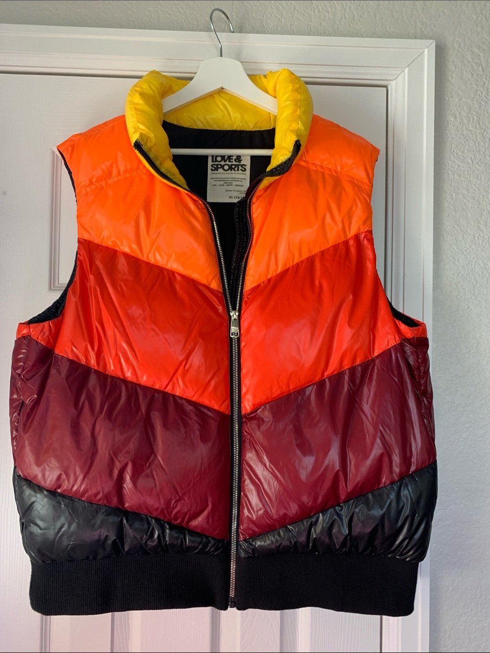 Women’s Colorblock Puffer Vest - Red/Orange/Yellow/Black
